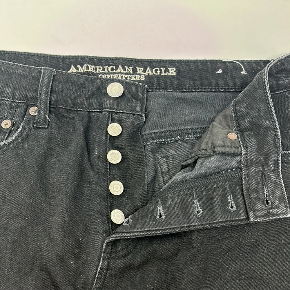 American Eagle Black Distressed High Waisted Raw Hem Skirt Size 8 - Picture 6 of 10